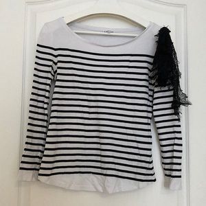 CLAUDIE PIERLOT | Boat Neck Lace Bow Detail Marinière Long Sleeve (Size 1)